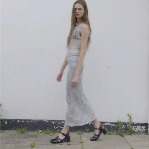 Zara crochet metallic thread meshopen knit skirt, festival